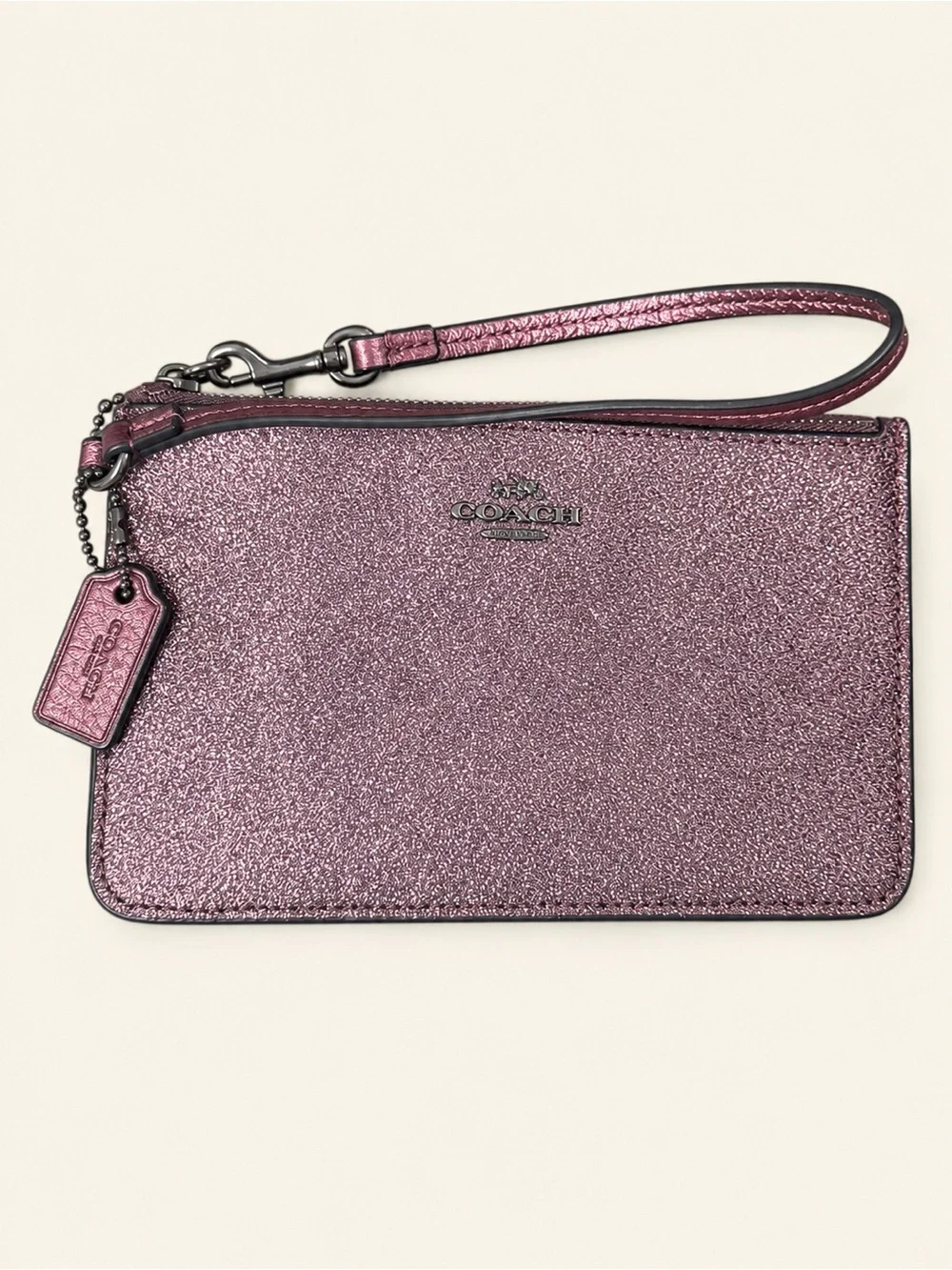 Coach F64585 Metallic Cherry Glitter Small Wristlet 7”